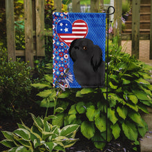 Load image into Gallery viewer, Black Pekingese Patriotic Heart Garden Flag – Red, White &amp; Blue Dog Decor with Star Background