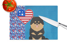 Load image into Gallery viewer, Black and Tan Pomeranian USA American Glass Cutting Boards – Durable, Decorative Kitchen Art Large