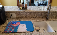Load image into Gallery viewer, White Pomeranian USA American Dish Drying Mat – Absorbent, Artistic Kitchen Essentials