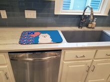 Load image into Gallery viewer, White Pomeranian USA American Dish Drying Mat – Absorbent, Artistic Kitchen Essentials