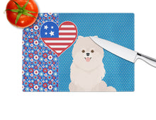Load image into Gallery viewer, White Pomeranian USA American Glass Cutting Boards – Durable, Decorative Kitchen Art Large