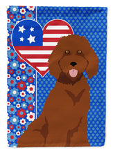 Load image into Gallery viewer, Standard Red Poodle Patriotic Heart Garden Flag – Red, White &amp; Blue Dog Decor with Star Background