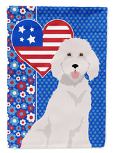 Load image into Gallery viewer, Standard White Poodle Patriotic Heart Garden Flag – Red, White &amp; Blue Dog Decor with Star Background