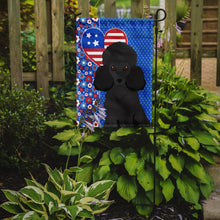 Load image into Gallery viewer, Toy Black Poodle Patriotic Heart Garden Flag – Red, White &amp; Blue Dog Decor with Star Background