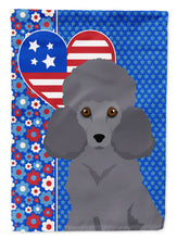 Load image into Gallery viewer, Toy Grey Poodle Patriotic Heart Garden Flag – Red, White &amp; Blue Dog Decor with Star Background