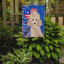 Load image into Gallery viewer, Toy Cream Poodle Patriotic Heart Garden Flag – Red, White &amp; Blue Dog Decor with Star Background