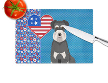 Load image into Gallery viewer, Black and Silver Natural Ears Schnauzer USA American Glass Cutting Boards – Durable, Decorative Kitchen Art Large