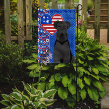 Load image into Gallery viewer, Black Natural Ears Schnauzer Patriotic Heart Garden Flag – Red, White &amp; Blue Dog Decor with Star Background