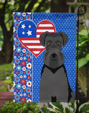 Load image into Gallery viewer, Black Natural Ears Schnauzer Patriotic Heart Garden Flag – Red, White &amp; Blue Dog Decor with Star Background