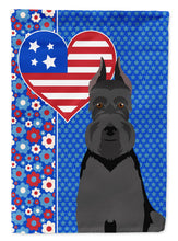 Load image into Gallery viewer, Black Schnauzer Patriotic Heart Garden Flag – Red, White &amp; Blue Dog Decor with Star Background