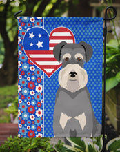 Load image into Gallery viewer, Salt Pepper Natural Ears Schnauzer Patriotic Heart Garden Flag – Red, White &amp; Blue Dog Decor with Star Background