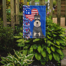 Load image into Gallery viewer, Salt Pepper Schnauzer Patriotic Heart Garden Flag – Red, White &amp; Blue Dog Decor with Star Background