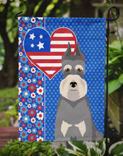 Load image into Gallery viewer, Salt Pepper Schnauzer Patriotic Heart Garden Flag – Red, White &amp; Blue Dog Decor with Star Background