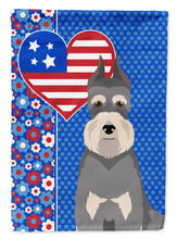 Load image into Gallery viewer, Salt Pepper Schnauzer Patriotic Heart Garden Flag – Red, White &amp; Blue Dog Decor with Star Background