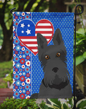 Load image into Gallery viewer, Black Scottish Terrier Patriotic Heart Garden Flag – Red, White &amp; Blue Dog Decor with Star Background
