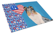 Load image into Gallery viewer, Blue Merle Sheltie USA American Glass Cutting Boards – Durable, Decorative Kitchen Art Large