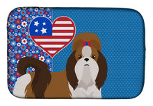 Load image into Gallery viewer, Red and White Shih Tzu USA American Dish Drying Mat – Absorbent, Artistic Kitchen Essentials