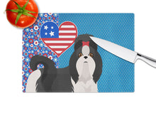 Load image into Gallery viewer, Black and White Shih Tzu USA American Glass Cutting Boards – Durable, Decorative Kitchen Art Large