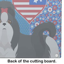 Load image into Gallery viewer, Black and White Shih Tzu USA American Glass Cutting Boards – Durable, Decorative Kitchen Art Large