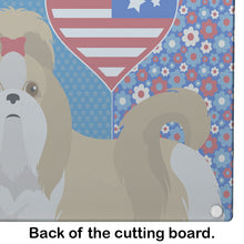 Load image into Gallery viewer, Gold and White Shih Tzu USA American Glass Cutting Boards – Durable, Decorative Kitchen Art Large