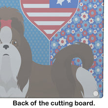 Load image into Gallery viewer, Liver and White Shih Tzu USA American Glass Cutting Boards – Durable, Decorative Kitchen Art Large