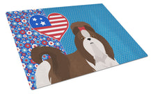Load image into Gallery viewer, Liver and White Shih Tzu USA American Glass Cutting Boards – Durable, Decorative Kitchen Art Large