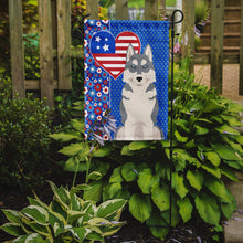 Load image into Gallery viewer, Grey Siberian Husky Patriotic Heart Garden Flag – Red, White &amp; Blue Dog Decor with Star Background