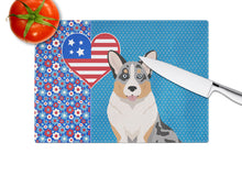 Load image into Gallery viewer, Blue Merle Cardigan Corgi USA American Glass Cutting Boards – Durable, Decorative Kitchen Art Large