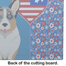 Load image into Gallery viewer, Blue Merle Cardigan Corgi USA American Glass Cutting Boards – Durable, Decorative Kitchen Art Large