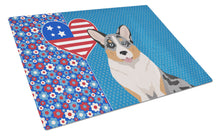 Load image into Gallery viewer, Blue Merle Cardigan Corgi USA American Glass Cutting Boards – Durable, Decorative Kitchen Art Large