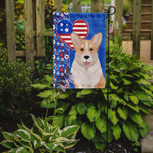 Load image into Gallery viewer, Fawn Cardigan Corgi Patriotic Heart Garden Flag – Red, White &amp; Blue Dog Decor with Star Background