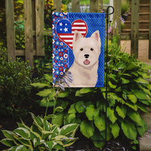 Load image into Gallery viewer, Westie West Highland White Terrier Patriotic Heart Garden Flag – Red, White &amp; Blue Dog Decor with Star Background