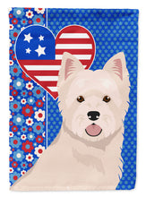 Load image into Gallery viewer, Westie West Highland White Terrier Patriotic Heart Garden Flag – Red, White &amp; Blue Dog Decor with Star Background