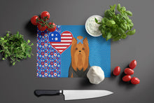 Load image into Gallery viewer, Black and Tan Full Coat Yorkshire Terrier USA American Glass Cutting Boards – Durable, Decorative Kitchen Art Large