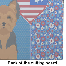 Load image into Gallery viewer, Black and Tan Puppy Cut Yorkshire Terrier USA American Glass Cutting Boards – Durable, Decorative Kitchen Art Large