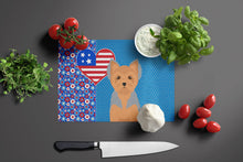 Load image into Gallery viewer, Blue and Tan Puppy Cut Yorkshire Terrier USA American Glass Cutting Boards – Durable, Decorative Kitchen Art Large