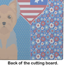 Load image into Gallery viewer, Blue and Tan Puppy Cut Yorkshire Terrier USA American Glass Cutting Boards – Durable, Decorative Kitchen Art Large