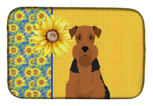 Load image into Gallery viewer, Summer Sunflowers Black and Tan Airedale Terrier Dish Drying Mat – Absorbent, Artistic Kitchen Essentials