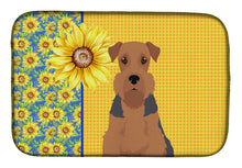 Load image into Gallery viewer, Summer Sunflowers Grizzle and Tan Airedale Terrier Dish Drying Mat – Absorbent, Artistic Kitchen Essentials