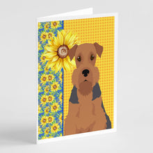 Load image into Gallery viewer, Summer Sunflowers Grizzle and Tan Airedale Terrier Greeting Cards -  Blank Note Cards – 8-Pack of Artist-Designed Cards with Envelopes