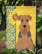 Load image into Gallery viewer, Summer Sunflowers Grizzle and Tan Airedale Terrier Garden Flag – Decorative Outdoor Yard Flag