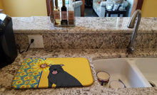 Load image into Gallery viewer, Summer Sunflowers Black Pit Bull Terrier Dish Drying Mat – Absorbent, Artistic Kitchen Essentials