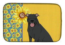 Load image into Gallery viewer, Summer Sunflowers Black Pit Bull Terrier Dish Drying Mat – Absorbent, Artistic Kitchen Essentials