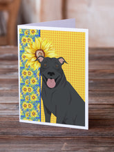 Load image into Gallery viewer, Summer Sunflowers Black Pit Bull Terrier Greeting Cards -  Blank Note Cards – 8-Pack of Artist-Designed Cards with Envelopes