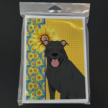 Load image into Gallery viewer, Summer Sunflowers Black Pit Bull Terrier Greeting Cards -  Blank Note Cards – 8-Pack of Artist-Designed Cards with Envelopes