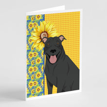 Load image into Gallery viewer, Summer Sunflowers Black Pit Bull Terrier Greeting Cards -  Blank Note Cards – 8-Pack of Artist-Designed Cards with Envelopes