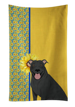 Load image into Gallery viewer, Summer Sunflowers Black Pit Bull Terrier Kitchen Towel