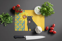 Load image into Gallery viewer, Summer Sunflowers Black Pit Bull Terrier Glass Cutting Boards – Durable, Decorative Kitchen Art Large