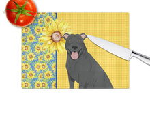 Load image into Gallery viewer, Summer Sunflowers Black Pit Bull Terrier Glass Cutting Boards – Durable, Decorative Kitchen Art Large