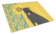 Load image into Gallery viewer, Summer Sunflowers Black Pit Bull Terrier Glass Cutting Boards – Durable, Decorative Kitchen Art Large
